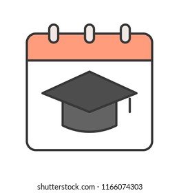 square academic cap on calendar, education concept editable stroke outline icon