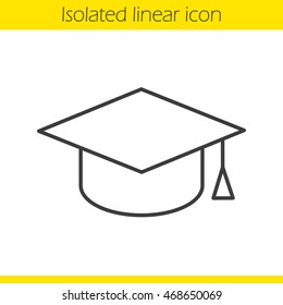 Square academic graduation cap linear icon. Student's hat. Thin line illustration. Contour symbol. Vector isolated outline drawing