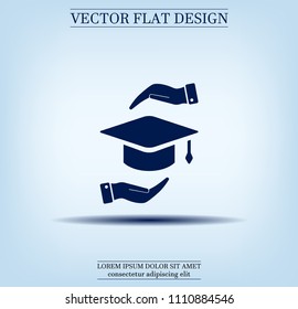 A square academic hat with a palm brush
