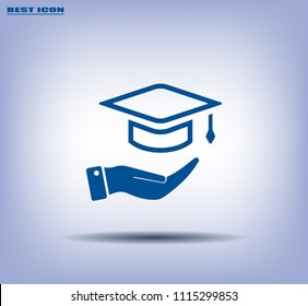 A square academic hat with a palm brush