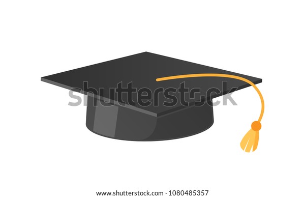 Square academic hat with tassel vector\
illustration icon isolated on white. Mortarboard cup symbol of\
wisdom and magisters graduation from\
university