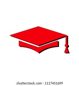 Square academic red cap on a white background, for design, vector