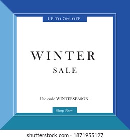 Square ad poster of winter offers. 70% discount using the code. 