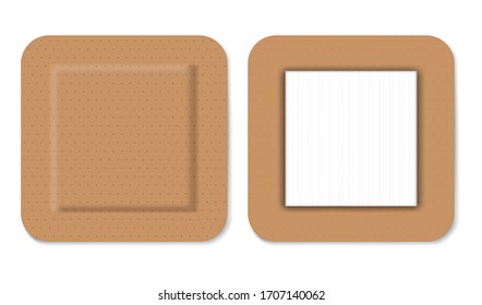 Square adhesive pad bandage, realistic vector illustration. First aid band for wound care.