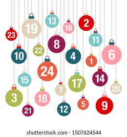 Square Advent Calendar Colorful Christmas Baubles Flat Design