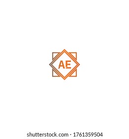 Square AE  logo letters design concept in black and orange color illustration