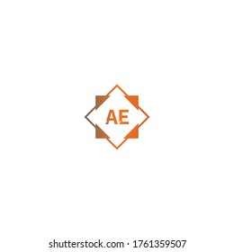 Square AE  logo letters design concept in black and orange color illustration
