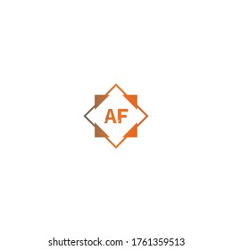 Diseño de letras del logotipo de AF cuadrado en la ilustración en color negro y naranja
