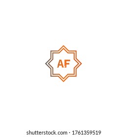 Diseño de letras del logotipo de AF cuadrado en la ilustración en color negro y naranja