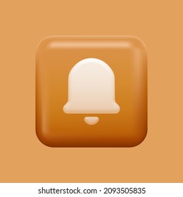 Square Alarm or Notification Icon. Orange colorful 3D Bell. Vector illustration