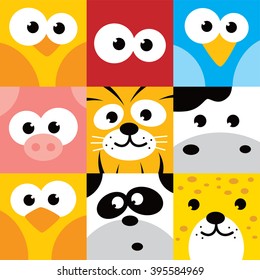 square animal face icon button set vector illustration