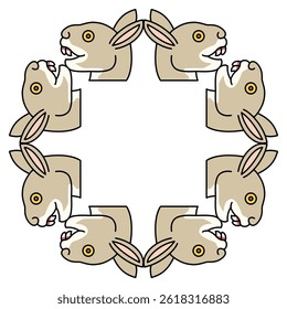 Square animal frame with stylized heads of a hare or rabbit. Ethnic Native American design from Mexican codex.