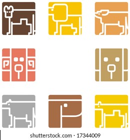 Serie de iconos de animales cuadrados.