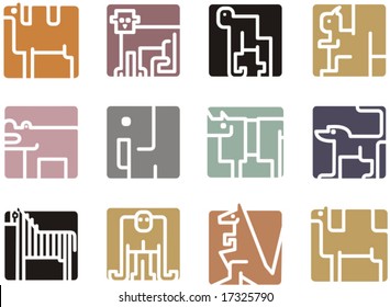 Square animal icon series - African animals.