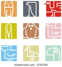 Square animal icon series - birds.