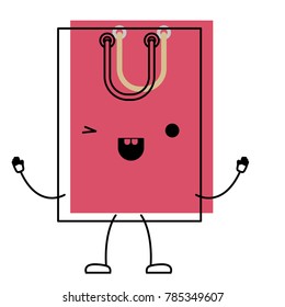 square animated kawaii shopping bag icon with handle in watercolor silhouette