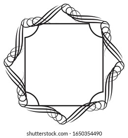Square antique decorative frame, calligraphic illustration, black and white vector data