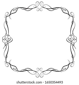 Marco decorativo cuadrado antiguo, ilustración calligráfica, datos vectoriales en blanco y negro