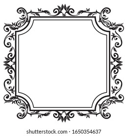 Marco decorativo cuadrado antiguo, ilustración calligráfica, datos vectoriales en blanco y negro