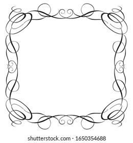 Marco decorativo cuadrado antiguo, ilustración calligráfica, datos vectoriales en blanco y negro
