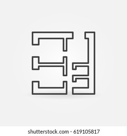Square apartment or house plan vector icon or symbol in thin line style
