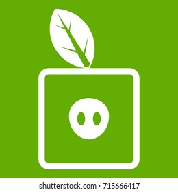 Square apple icon white isolated on green background. Vector illustration