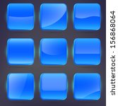 Square application blue buttons or app banners with rounded corners and different gloss reflection effect over, eps10 vector