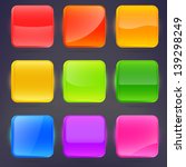 Square application buttons or colorful app banners with rounded corners and different gloss reflection effect over, eps10 vector