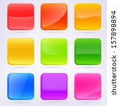 Square application colorful button app banners with rounded corners and different gloss reflection effect over, eps10 vector