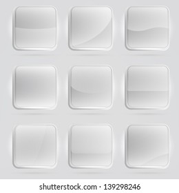 Square Application White Buttons Or App Banners With Rounded Corners And Different Gloss Reflection Effect Over, Eps10 Vector