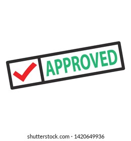 Square approved stamp with red check mark. Positive approved stamp with red check mark vector eps10. Check mark stamp, isolated on white.