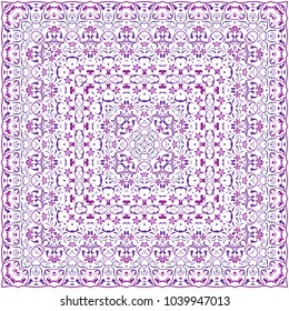 Square arabic pattern for the silk scarf, scarf, printing factory, carpet. Abstract ornament purple color. Vector illustration.
