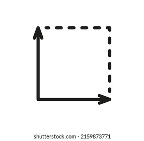 Square area icon. Coordinate axes sign. Coordinate system Flat math graph icon. Measuring land area. Place dimension pictogram. Vector outline illustration isolated on white background.