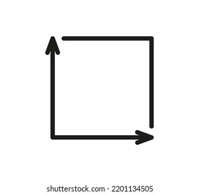 Square area icon. Coordinate axes sign. Coordinate system. Flat math graph icon. Measuring land area. Place dimension pictogram. Vector outline illustration isolated on white background.