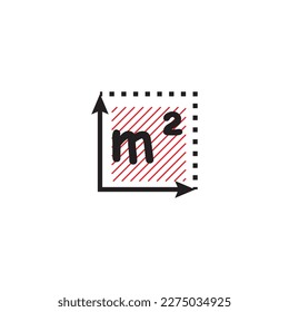 Square area icon, sign the coordinate axes, measurement of land area place a dimension, area concept linear symbols and pictograms, place size dimension and measure vector icon for web networks