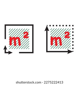 Square area icon, sign the coordinate axes, measurement of land area place a dimension, area concept linear symbols and pictograms, place size dimension and measure vector icon for web networks