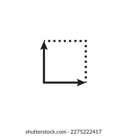 Square area icon, sign the coordinate axes, measurement of land area place a dimension, area concept linear symbols and pictograms, place size dimension and measure vector icon for web networks