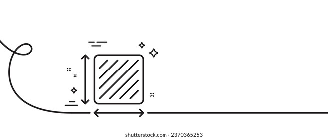 Square area line icon. Continuous one line with curl. Room dimension sign. Territory measurement symbol. Square area single outline ribbon. Loop curve pattern. Vector