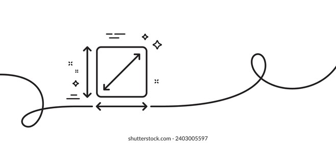 Square area line icon. Continuous one line with curl. Room dimension sign. Territory measurement symbol. Square area single outline ribbon. Loop curve pattern. Vector