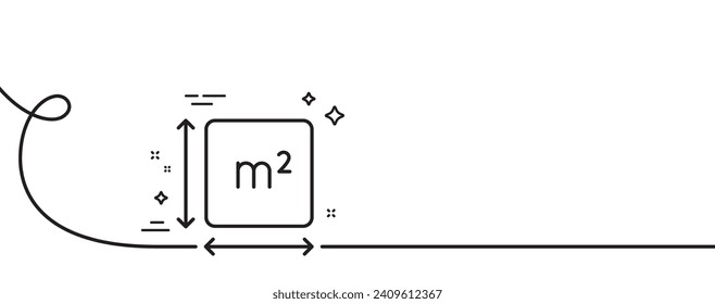 Square area line icon. Continuous one line with curl. Room dimension sign. Territory measurement symbol. Square area single outline ribbon. Loop curve pattern. Vector