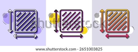 Square area line icon. Halftone dotted pattern. Gradient icon with grain shadow. Room dimension sign. Territory measurement symbol. Line square area icon. Various designs. Vector