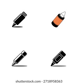 Un arreglo cuadrado que muestra varios instrumentos de escritura y dibujo en negro y naranja, útiles para proyectos escolares o creativos.