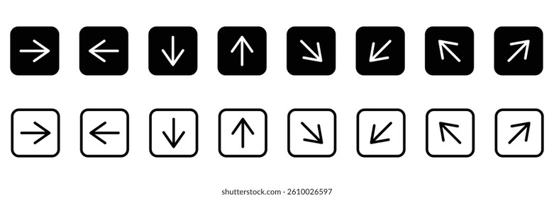 Square arrow icons set. all side arrow set Arrow collection. Simple arrow big set. Vector illustration