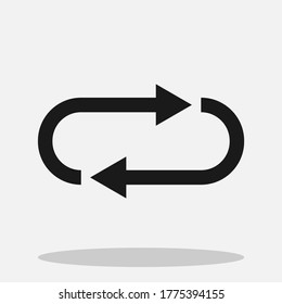 Square arrows rotate icon isolated on white background. Reset button, reload arrows vector symbol. Flat spin illustration.