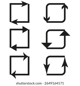 Square arrows set. Directional movement symbol. Circular flow illustration. Vector arrow icon.