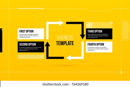 Square arrows template with four options on yellow background in elegant blueprint style.