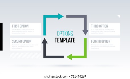 Square arrows template with four options on white background in elegant techno style.