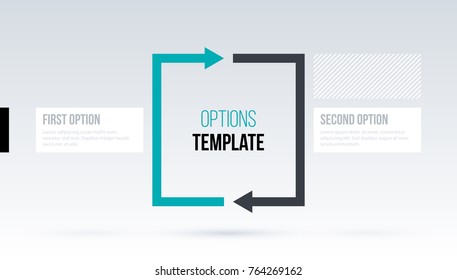 Square arrows template with two options on white background in elegant techno style.