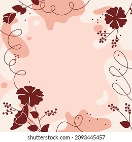 Square art template with flower frame, floral and geometric elements. Abstract design for social media posts, decorative greeting card or invitation. Flat Art Vector Illustration