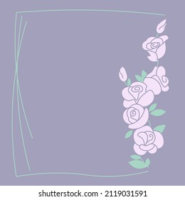 Square art template with pink rose flowers frame, floral and geometric elements. Abstract design for social media posts, decorative greeting card or invitation. Flat Art Vector Illustration